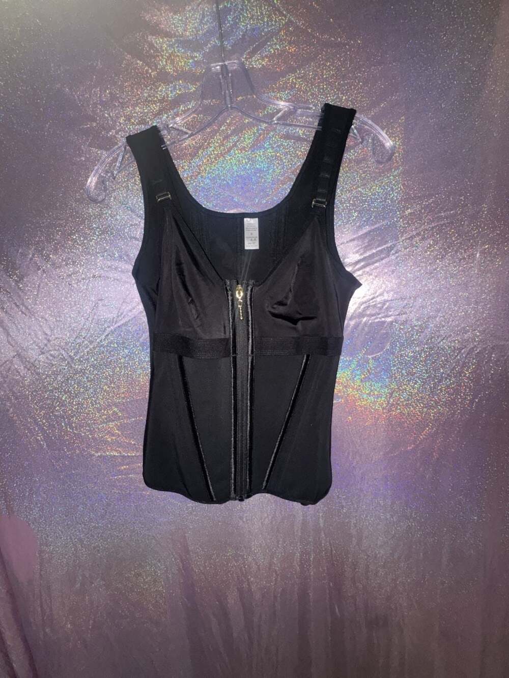 Shapewear Waist Trainer Vest Size S Black Zip Front Corset Tummy Control